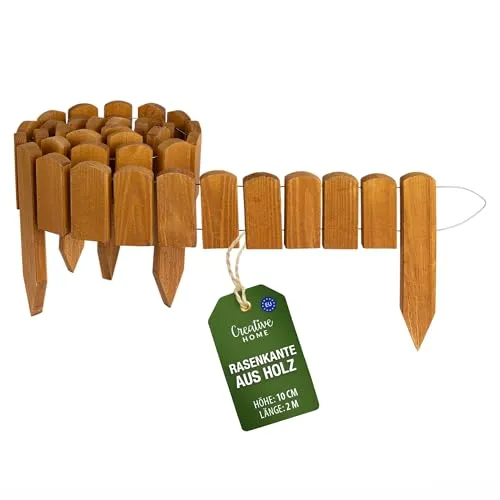 Creative Home Rasenkante Beeteinfassung aus imprägniertem Holz 200 x 10 cm - Robuste Rasenkante aus natürlichem Kiefernholz, ideal für die Abgrenzung von Beeten und Wegen. Einfache Montage und flexible Anpassung an Gartenlinien sorgen für ein harmonisches Gesamtbild in Ihrem Außenbereich.