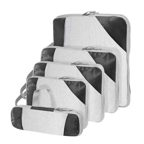 BETLLEMORY Kompressions-Verpackungswürfel für Koffer, Reise-Organizer-Würfel für Reiseutensilien, Gepäckkoffer-Organizer, Taschen-Set, leichte Pack-Organizer als Reisezubehör (5er-Set, schwarz)