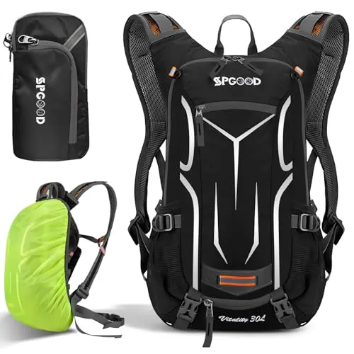 SPGOOD Fahrradrucksack 20L/25L/30L (9 Farben)-Wasserdichter Ultraleicht-für Damen & Herren Multifunktionaler-mit Regenschutzkappe/Helmabdeckung Rucksäcke MTB Mountainbike (Grau Schwarz, 30L)