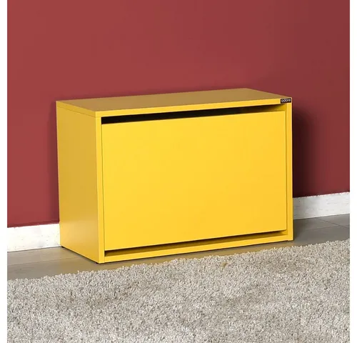 Schrank Aufbewahrungsschrank Gelb für Schuhe - Stylischer Schuhschrank in Gelb, bietet optimalen Stauraum für bis zu 12 Paar Schuhe, aus langlebigem melaminbeschichteten Material gefertigt.