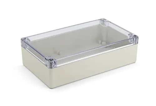 Blanko Modulgehäuse, Universal-Gehäuse aus ABS-Kunststoff mit transparentem Deckel, Mehrzweckghäuse mit Montagepunkten für Leiterplatten, IP 65 Schutzklasse, LxBxH 200x120x56 mm, Lichtgrau