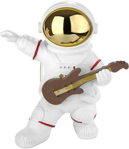 BRUBAKER Dekofigur Astronaut - 17 cm Weltraum Figur mit Gitarre und verchromtem Helm (Gitarrist - Weiß, 1 St., Dekoration), Handbemalte moderne Raumfahrt Statue für Musiker