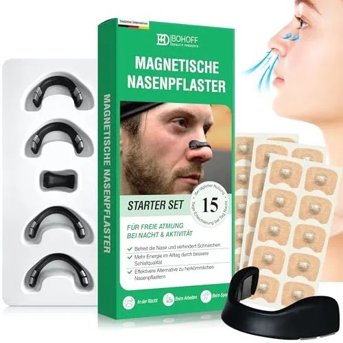 Magnetische Nasenpflaster Schnarchen (Starter Kit 15 Tage) - Atmungshilfen & Nasenstrips: Effektive Lösung gegen Schnarchen mit magnetischer Technologie für besseren Schlaf und optimale Luftzufuhr – ideal für zu Hause und unterwegs.