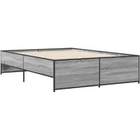 Bettgestell Grau Sonoma 120x200 cm - Stilvolles Bettgestell aus hochwertigem Holzwerkstoff und robustem Metall, ideal für erholsamen Schlaf. Stabil, feuchtigkeitsbeständig und mit Sperrholzlatten für optimale Matratzenunterstützung.