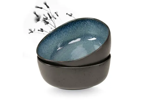 Moritz & Moritz Servierschale ORGANIC Servierschale 2er - Blau, Steinzeug, (Set, 2-tlg), Spülmaschinengeeignet