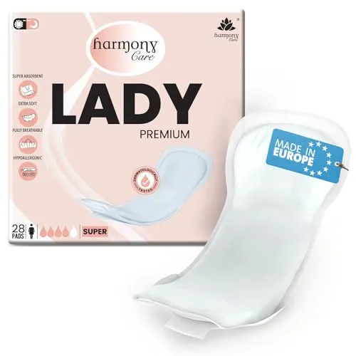 Harmony Care® Lady SUPER - saugstarke Inkontinenzeinlagen für Damen – diskrete Inkontinenz Einlagen bei leichter bis mittlerer Blasenschwäche - mit Auslaufschutz und Geruchskontrolle, 28 Stück