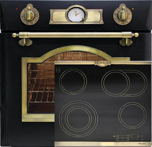 Kaiser Küchengeräte Backofen-Set Herd Set Autark Elektro Backofen, Selbstreinigung, Drehspieß, 8 Funktionen mit Glaskeramik Kochfeld 60 cm Einbau Herd 4 QuickHeat-Kochzonen Hi-Light Schwarz EH 6355 Em+KCT 6185 Em .., mit 1-fach-Teleskopauszug