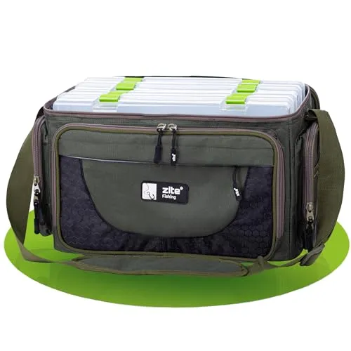 Zite Schultertasche & Große Angeltasche mit 4 Köderboxen 43 x 26 x 26 cm - Schultertasche für Angler, inklusive 4 praktischer Köderboxen für optimalen Stauraum und Organisation.