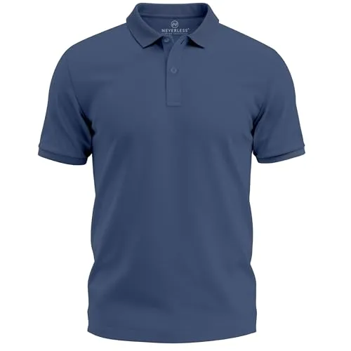 Neverless® Herren Polo-Shirt Basicshirt mit Polokragen und Knopfleiste Baumwolle Piqué Modern Fit Denim M