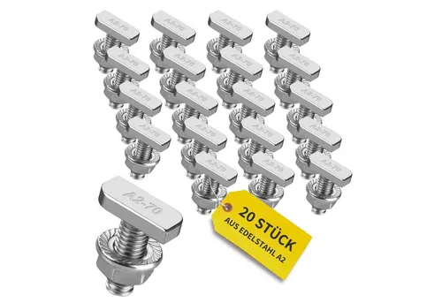 avoltik Solarmodul-Halterung Hammerkopfschrauben M8 I M10 mit Flanschmuttern Edelstahl A2 Solar, (10, 20 oder 50er Set Hammerkopfschrauben mit Flanschmuttern in M8 20mm, M8 25mm, M10 25mm oder M10 30mm, 20-tlg., 10/20/50er Set Hammerkopfschrauben M8/M10 mit Flanschmuttern, Farbe silber)