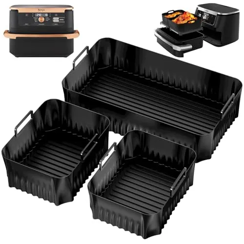 Chiluxendo 3 Pcs Silikonform für Heißluftfritteuse, Wiederverwendbar Air Fryer Silicone Pot, Silikoneinsatz Rechteckig, Silikon Backpapier, Airfryer Zubehör für Backofen, Mikrowelle Kuchenbackform