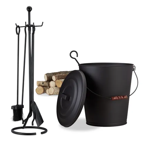 Kamin Set Kaminzubehör Komplettset 24 L pulverbeschichtet von Relaxdays