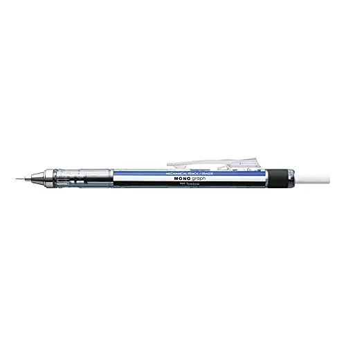 Tombow MONO graph Druckbleistift 0,5 mm, blau/weiß/schwarz, HB, präzises Zeichnen mit 4-mm-Spitze, Schüttel-Mechanismus, inkl. nachfüllbarer Radierer [SH-MG]