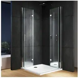 IMPTS Eckdusche Duschkabine Eckeinstieg Drehfalttür eckdusche, BxT: 80x80 cm, Sicherheitsglas, Falttür Faltdusche Falttürkabine, mit hochwertigen Aluminiumprofilen in Chrome, Duschabtrennung Falttür Dusche Glasabtrennung 80 cm x 195 cm x 80 cm