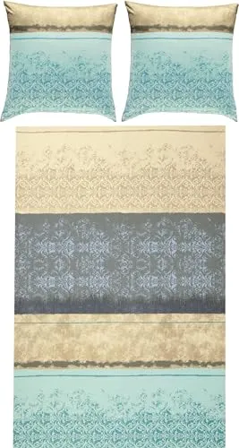 Erwin Müller Bettwäsche, Bettgarnitur Mako-Satin Ornamente Mint-Silber Größe 80x80 cm / 200x200 cm - feinste Baumwolle, angenehmes Schlafklima, mit praktischem Reißverschluss