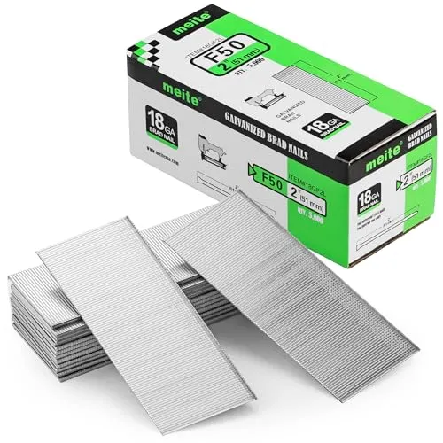 meite F50 Stauchkopfnägel 18GA / 50 mm, Verzinkt, Tackernägel 15mm 18GA Nägel für Druckluftnagler - und Elektrotacker (5.000 Stück)