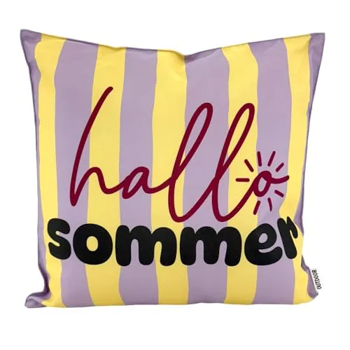 heimtexland ® Outdoor Deko Kissen 45x45 mit Füllung Garten Lounge Dekokissen wasserabweisend wetterfest Outdoorkissen Gartenkissen Bedruckt Typ906 Sommer Streifen Gelb