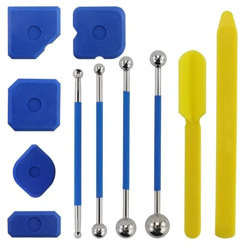 Werkzeug Schaber Kit Fugenglätter Set, 4 Stück Metallkugel Abzieher und 5 Stück Silikon Fugenglätter, Silikonfugen abzieher Caulking Werkzeug Kit Fugenglätter Set für Badezimmer, Küchenfliesen