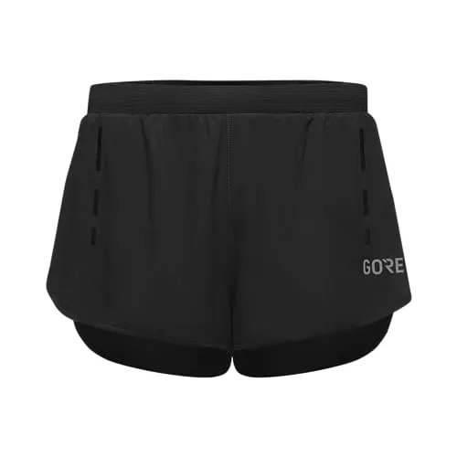 Gore Herren Split Shorts schwarz - Laufbekleidung mit 4-Wege-Stretchmaterial, ideal für Sportler. Schnelltrocknendes Material und verstellbare Bundweite sorgen für maximalen Komfort.