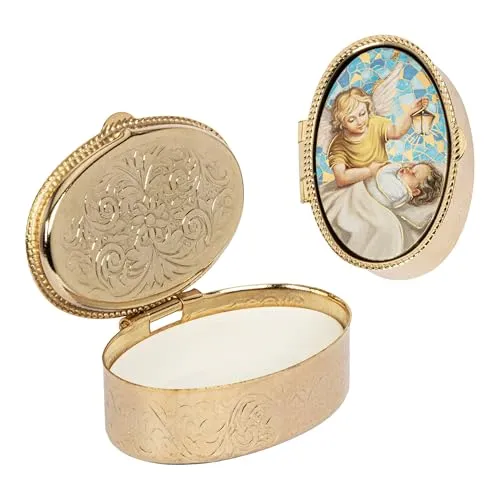 NKlaus Metalletui Gold Rosenkranz Dose mit Baby Motiv in gold von NKlaus