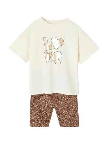 Vertbaudet Mädchen Set: T-Shirt & Radlerhose wollweiß 158