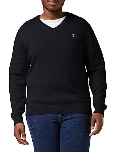 Gant Herren Classic Cotton V-Neck Pullover, Schwarz, L EU - Pullover für Herren mit V-Ausschnitt, aus hochwertiger Baumwolle, ideal für stilvolle Looks und komfortablen Tragekomfort.