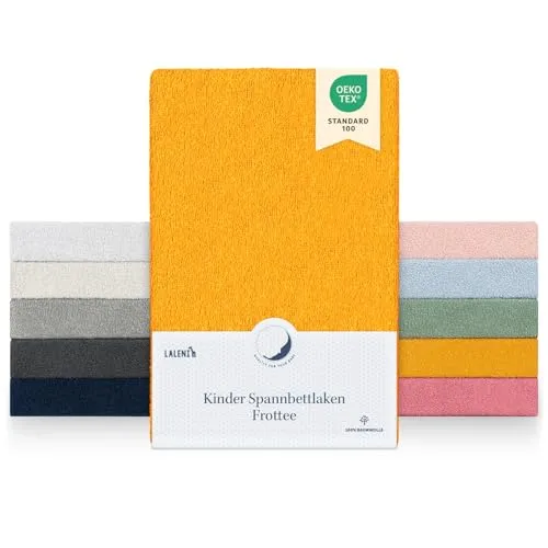 Laleni Frottee Spannbettlaken 50x89cm - Oeko-TEX Zertifiziertes Bettlaken- Faltenfreie Spannbetttücher für Kinderbett - Babybett und Moses Körbchen- Spicy Mustard - Gelb