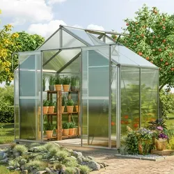 GFP Hobby Gewächshaus 225 x 133 cm inkl. Aktionsset - XL | 8 mm - Hochwertiges Hobby-Gewächshaus (225 x 133 cm) aus stabiler Aluminiumkonstruktion mit langlebigen Polycarbonatplatten. Ideal für den Anbau von Gemüse und Kräutern, bietet es optimale Belüftung durch Doppelschiebetür und Dachfenster.