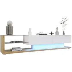 Okwish TV-Schrank Weiß, 170x38x36 cm - Moderner TV-Schrank in Hochglanzweiß mit zwei geräumigen Schubladen und anpassbarer LED-Beleuchtung. Perfekt für Wohnzimmer und bietet viel Stauraum bei stilvollem Design.