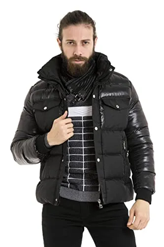 Cipo & Baxx Herren Mantel CM208 Schwarz – Stylische Winterjacke im modernen Design mit warmem Innenfutter, abnehmbarer Kapuze und funktionalen Details für kalte Tage - CM208 Schwarz XL