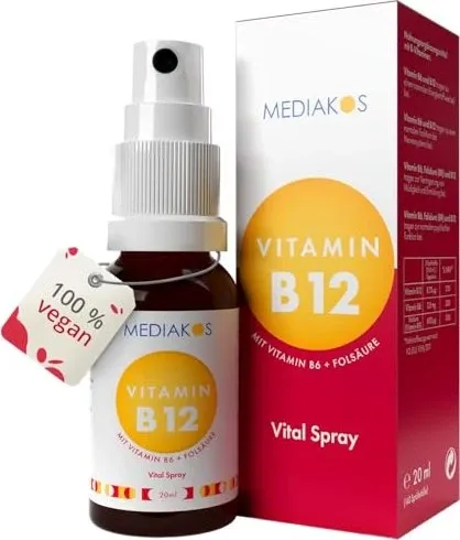 Mediakos Vital Spray mit B12, B6 & Folsäure 20 ml - Praktisches Vital Spray mit B12, B6 und Folsäure, ideal für die tägliche Unterstützung. Einfach anzuwenden und perfekt für unterwegs.