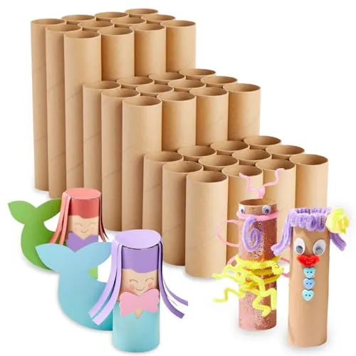 Braune Kartonröhren zum Basteln, Papierrollen für Klassenzimmer und Kunstprojekte, 36 Stück (3 verschiedene Größen)