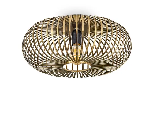 hofstein Deckenleuchte runde Deckenlampe aus Metall in Messingfarben-Antik, ohne Leuchtmittel, mit Lichteffekt durch Gitter-Optik, Ø 40,5cm, E27-Fassung.