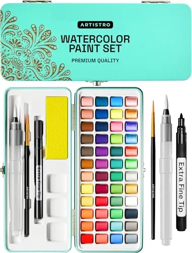 Artistro Aquarellfarben Set - Tragbares Malset mit Metallic- und Fluoreszenzfarben - Mischpaletten für Künstler und Hobbymaler: Hochwertige, lebendige Farben in einem eleganten, tragbaren Design – ideal für kreative Ausflüge und Kunstwerke überall!