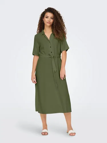 JDY Blusenkleid JDYSAY 2/4 MIDI SHIRT DRESS WVN NOOS - Kühlendes Design in Kalamata - Modisches Blusenkleid aus 55% Leinen und 45% Viskose, ideal für warme Tage. Kurzarm und mit kurzer Knopfleiste, perfekt für entspannte Anlässe.