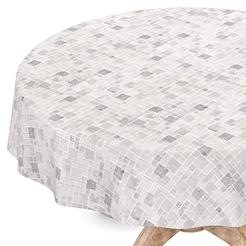 Wachstuchtischdecke Wachstuch Vinyl abwischbar Wachstischdecke Tischdecke Rund 140cm Schnittkante Fliesen Grau