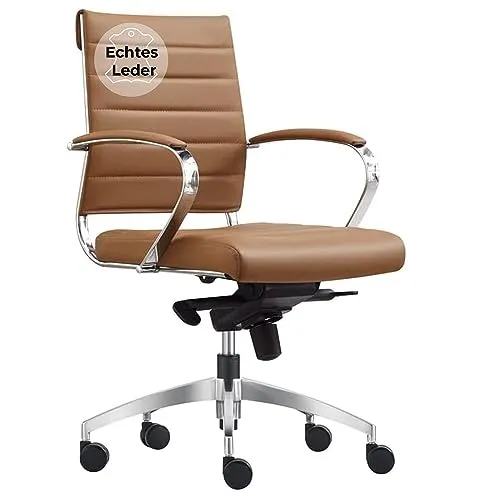 Bürostuhl Cádiz mit Synchron-Wippmechanik – Leder in Cognac in braun von Sedero