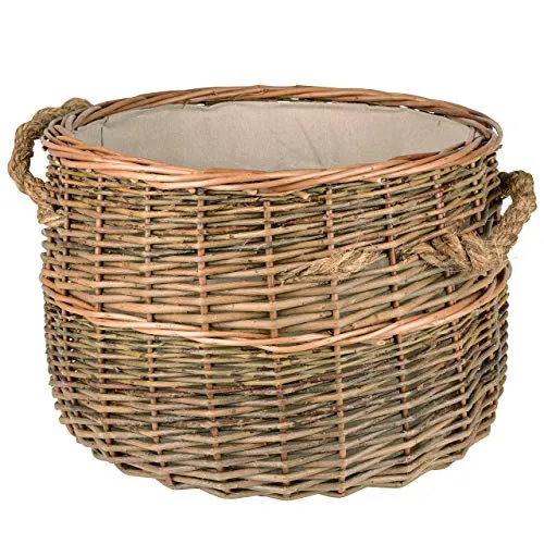 Hochwertiger Weidekorb für Kaminholz, Wäsche oder Deko Ø 40 - Holzkörbe - Viel Platz für Kaminholz, Wäsche oder Dekoration im eleganten Landhausstil mit praktischen Seilhenkeln für einfachen Transport.