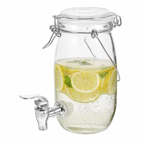Angoily Getränkespender Glas 1.5L Mit Abs Zapfhahn, Wasserspender Glas Mit Zapfhahn Saftspender Haushalt Versiegelt Dose Für Getränke Wasserhahn Design Praktischer Saftbehälter Für Party Bar Zuhause