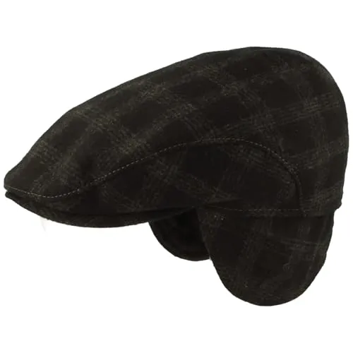 Breiter Herren Winter Schiebermütze mit Ohrenklappen Flatcap Schirmmütze 100% Wolle mit ausklappbarem Ohrenschutz Mütze 57