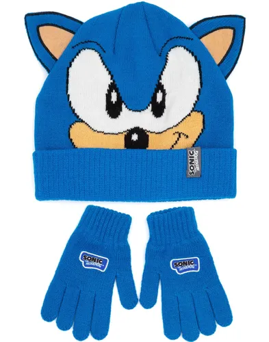 Sonic the Hedgehog Blau Character Front Set aus Mütze und Handschuhen Jungen