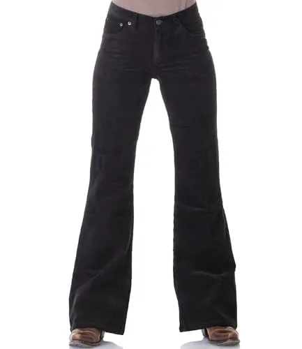 COMYCOM Bootcut Cordhose Damen schwarz Slim Fit (as3, Waist_Inseam, Numeric_36, Numeric_36, Schwarz)