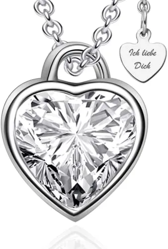 Halskette Damen Silber 925 Herzkette Damenkette Kette Ich Liebe Dich Silberkette echt Herz-Anhänger Kettenanhänger Schmuck Sílberschmuck Geburtstag Hochzeitstag Jahrestag Geschenke Damen Frau Freundin