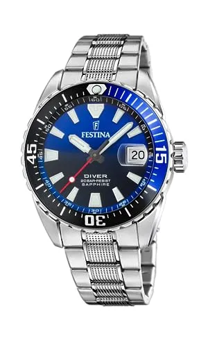 Festina Taucheruhr F20669/5 - Hochwertige Armbanduhr mit 20 Bar Wasserdichtigkeit, ideal für Taucher. Robustes Edelstahlgehäuse und nachleuchtende Zeiger bieten Sicherheit und Stil.
