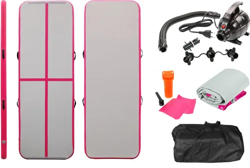 Airtrack Gymnastikmatte aufblasbar, pink, 3m x 10cm, inkl. Pumpe und Tasche