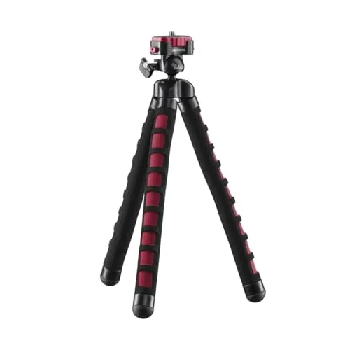 Mantona kaleido Flex leichtes Flex Stativ (mit hochwertigem 360° Kugelkopf, geeignet für Digital und Videokameras, Smartphones und Action Cams) sundown red, 21402