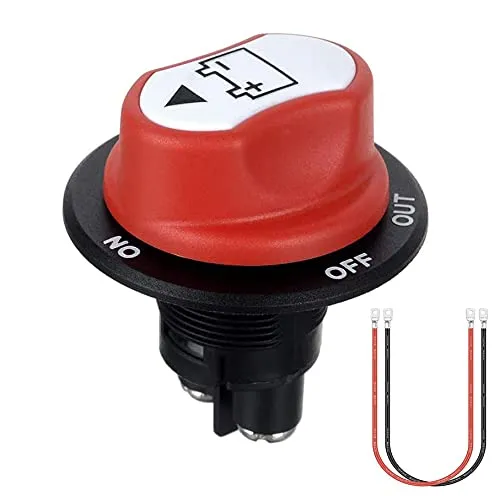 Jtron Batterie Trennschalter 12v 50a Abdeckung abnehmbar batterieschalter 12v 10awg Kabel 50cm für Marine Boat Caravan Car Vehicles (50A)