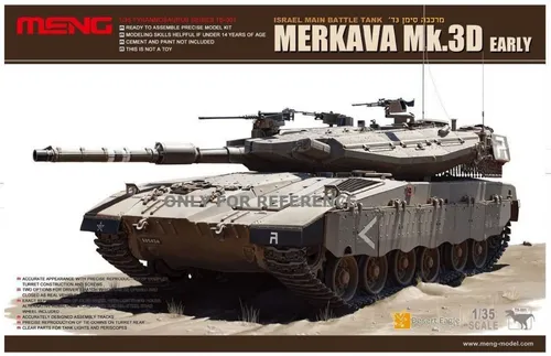 MENG-Model 1/35 Merkava Mk. 3D - Detailgetreues Standmodell eines israelischen Panzers im Maßstab 1:35, mit alternativen Fahrerluken und klaren Kunststoffteilen - ideal für Modellbau-Enthusiasten.