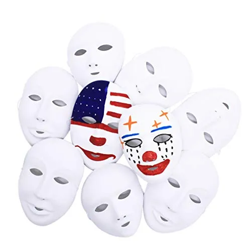 COOKY.D Weiße Vollgesichts-Partymaske DIY Cosplay Unbemalte Einfache Weiße Masken Packung mit 24 Stück (12 Stk. Männlich + 12 Stk. Weiblich)