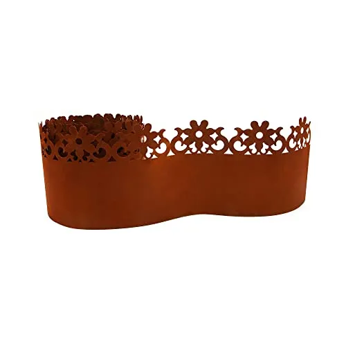 UNUS Rasenkante aus Metall mit Blumenmotiv, 5 m - Rasenkanten in Rostoptik, 21 cm hoch, ideal zur flexiblen Eingrenzung von Blumenbeeten und Gartenwegen, einfach zu montieren und vielseitig einsetzbar.